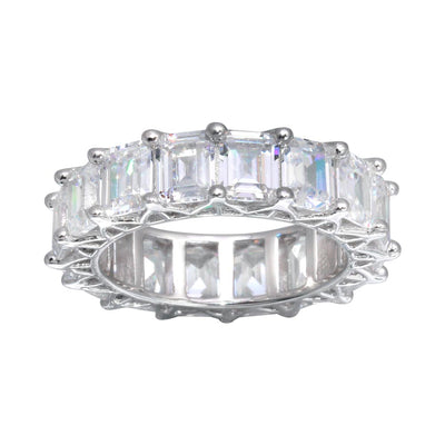 Sterling Silver Emerald Cut CZ Eternity Band Ring