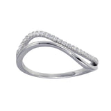 Sterling Silver Rhodium Plated Double Wave CZ Ring