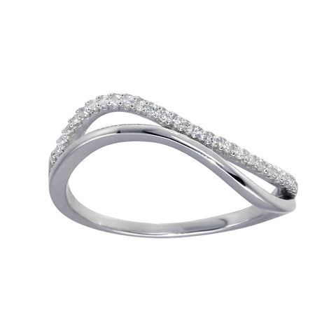 Sterling Silver Rhodium Plated Double Wave CZ Ring
