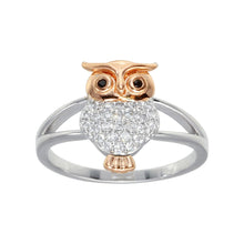 Load image into Gallery viewer, Sterling Silver CZ Two Toned Owl Ring