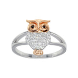 Sterling Silver CZ Two Toned Owl Ring