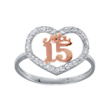 Sterling Silver CZ Quinceanera Heart Two Toned Ring