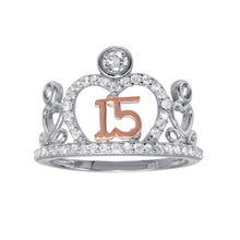 Load image into Gallery viewer, Sterling Silver CZ Quinceanera Tiara Two Toned Ring