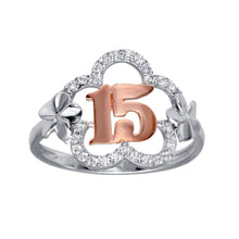 Load image into Gallery viewer, Sterling Silver CZ Quinceanera Flower Two Toned Ring