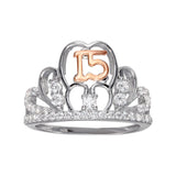 Sterling Silver CZ Quinceanera Tiara Two Toned Ring