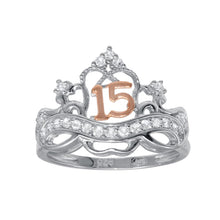 Load image into Gallery viewer, Sterling Silver CZ Quinceanera Crown Two Toned Ring