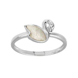 Sterling Silver CZ Swan Synthetic Mother of Pearl Ring