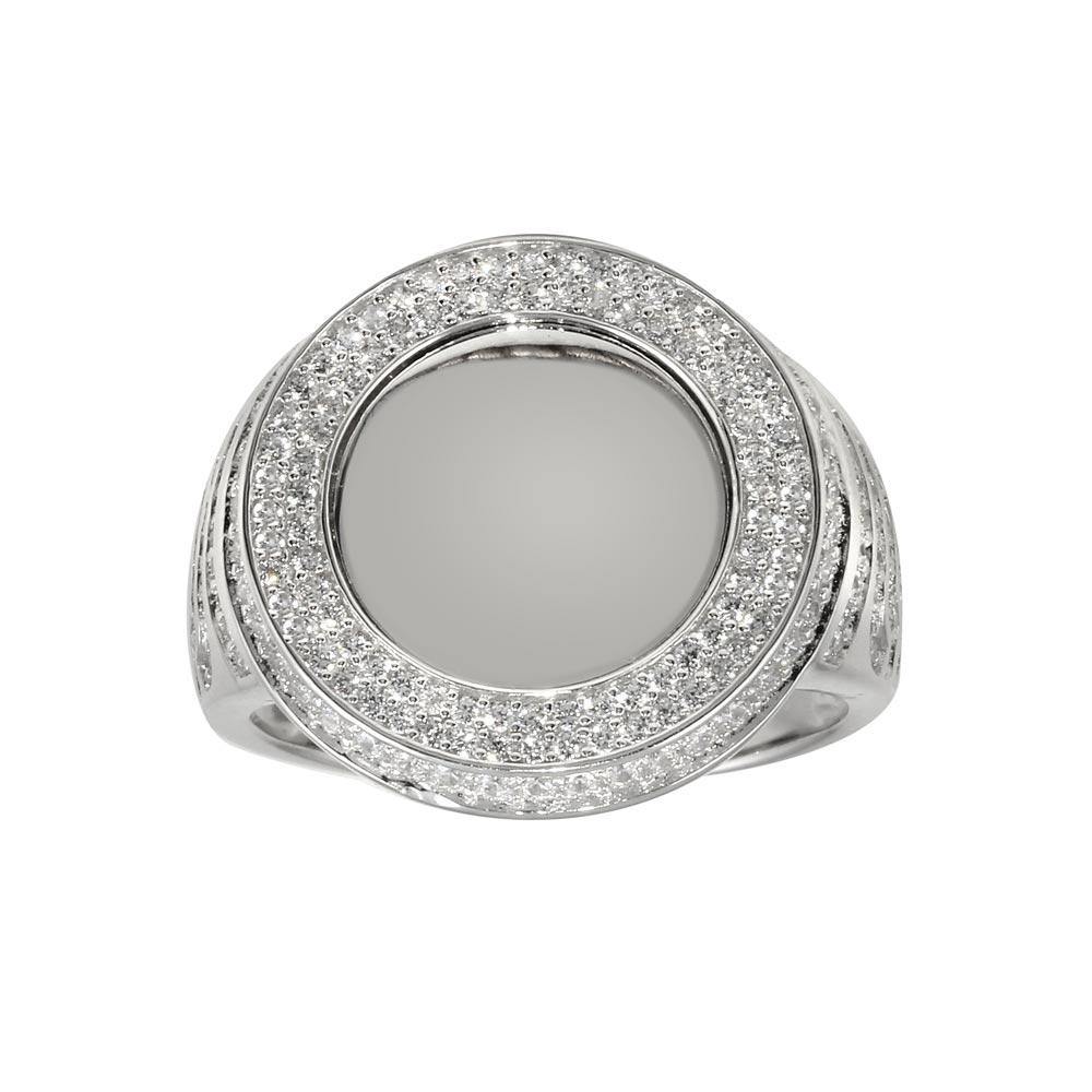 Sterling Silver Rhodium Plated Round CZ Mirror Disc CZ Ring - silverdepot