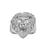 Sterling Silver Rhodium Plated Lion CZ Ring