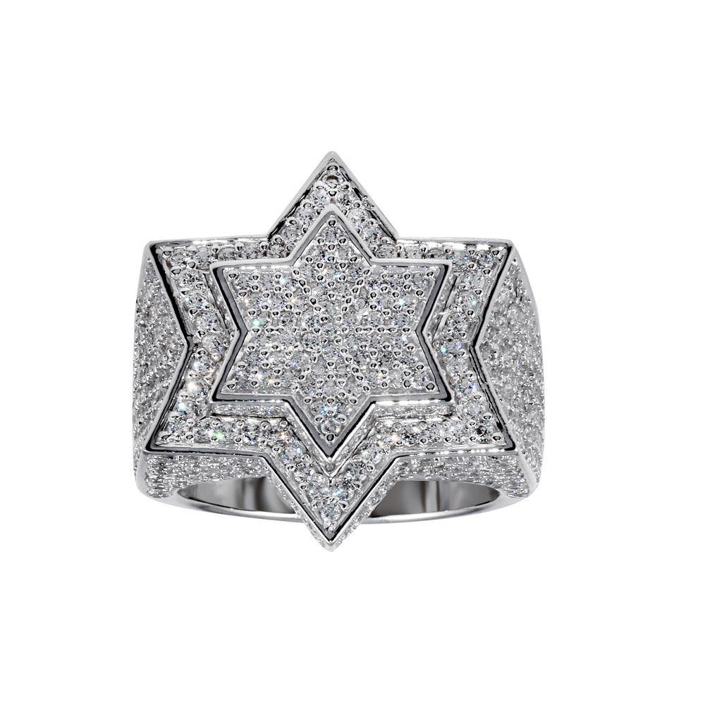 Sterling Silver Rhodium Plated Star CZ Ring - silverdepot