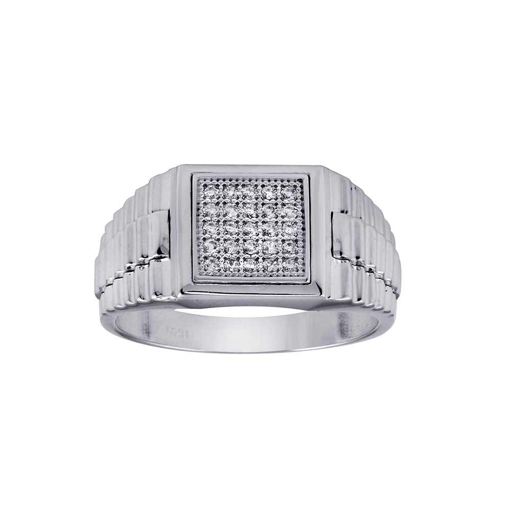 Sterling Silver Rhodium Plated Square CZ Ring - silverdepot