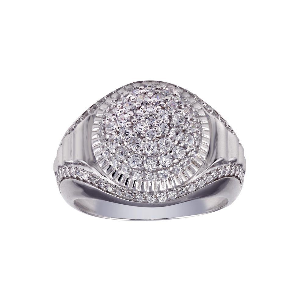 Sterling Silver Rhodium Plated Dome CZ Ring - silverdepot