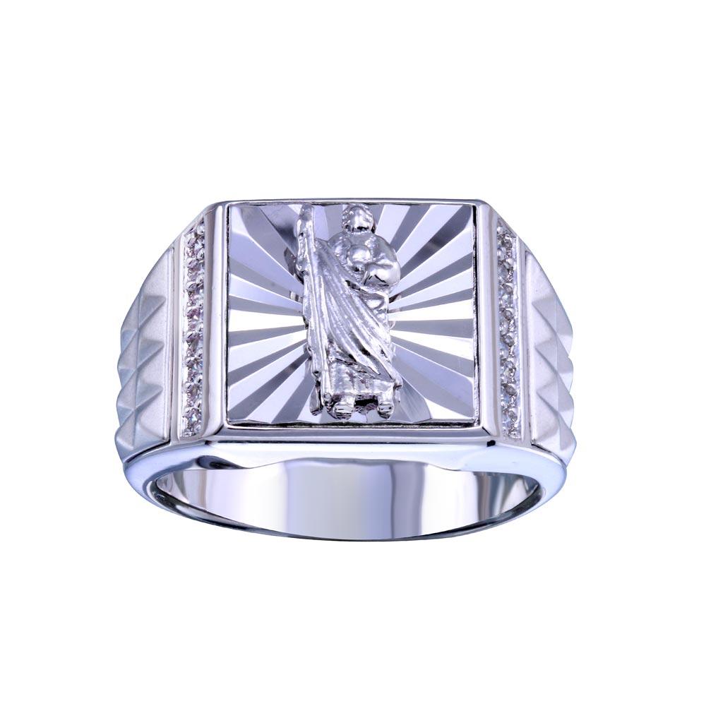 Sterling Silver Rhodium Plated Saint Jude CZ Ring