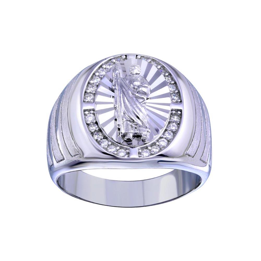 Sterling Silver Rhodium Plated Saint Jude CZ Ring