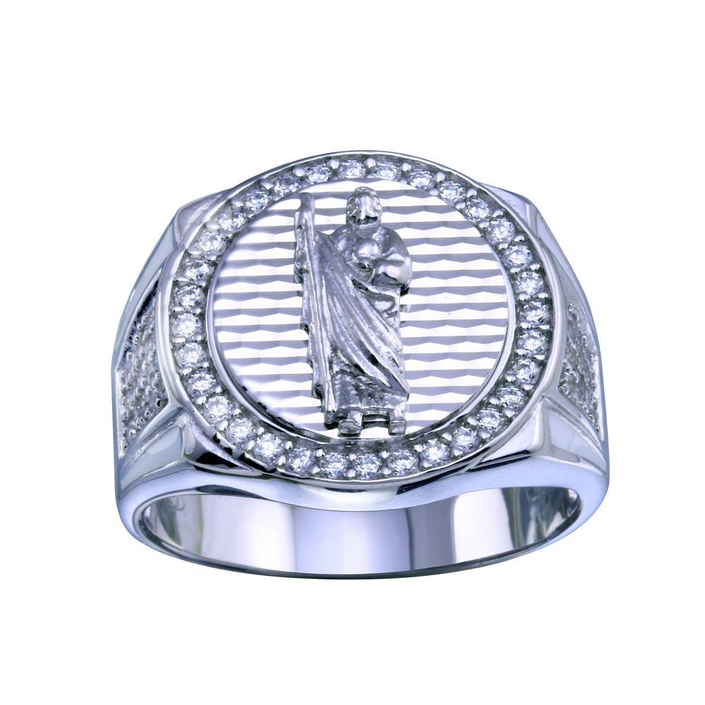 Sterling Silver Rhodium Plated Saint Jude CZ Ring