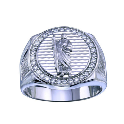 Sterling Silver Rhodium Plated Saint Jude CZ Ring