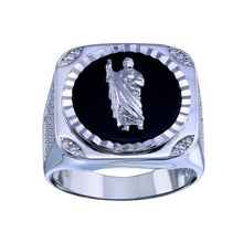 Load image into Gallery viewer, Sterling Silver Rhodium Plated Saint Jude CZ Ring