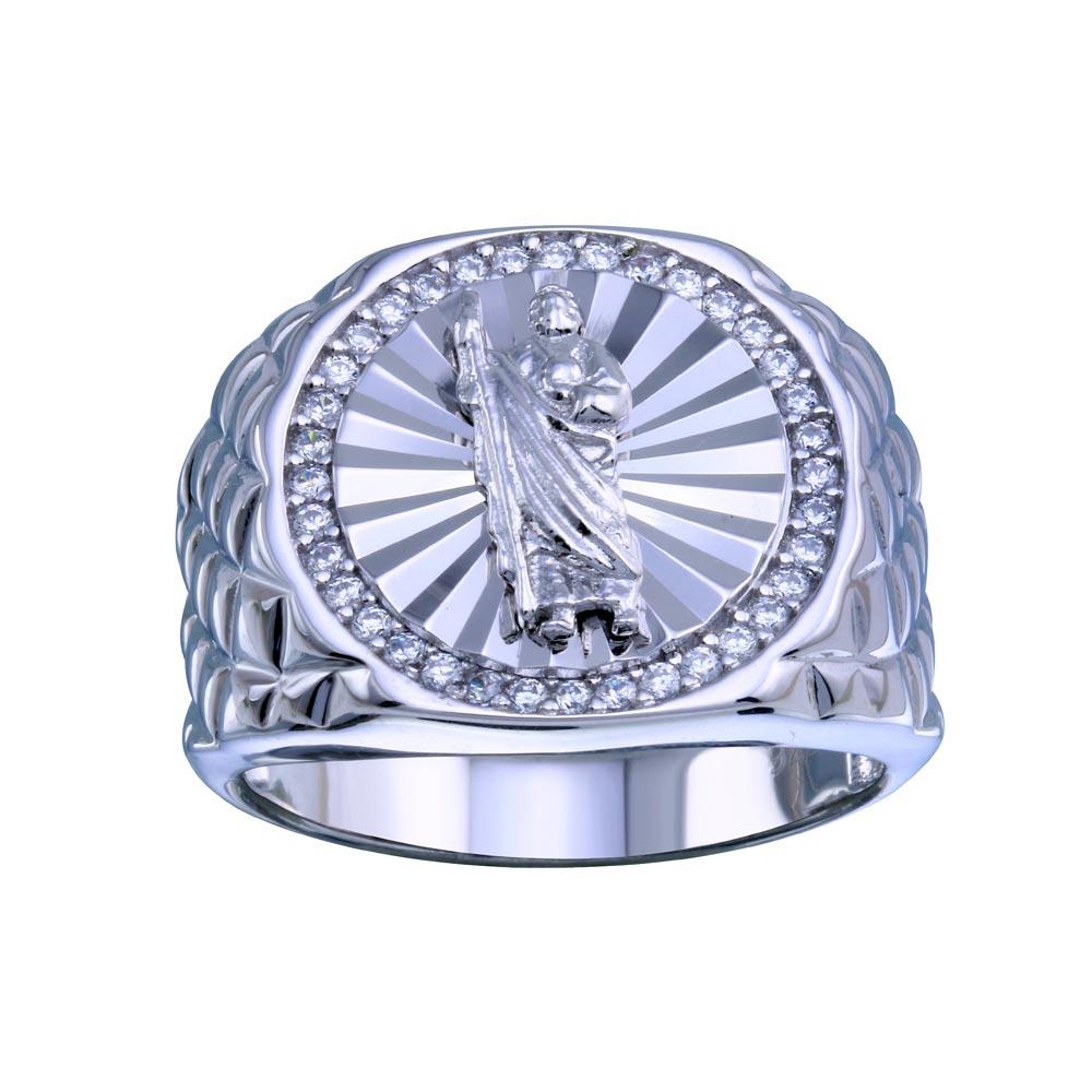 Sterling Silver Rhodium Plated Saint Jude CZ Ring