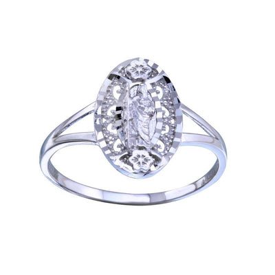 Sterling Silver Rhodium Plated Saint Jude Diamond Cut Ring