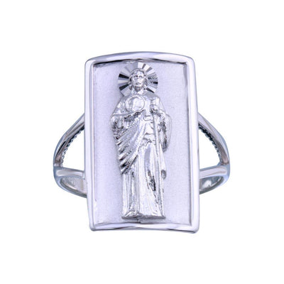 Sterling Silver Rhodium Plated Saint Jude Ring
