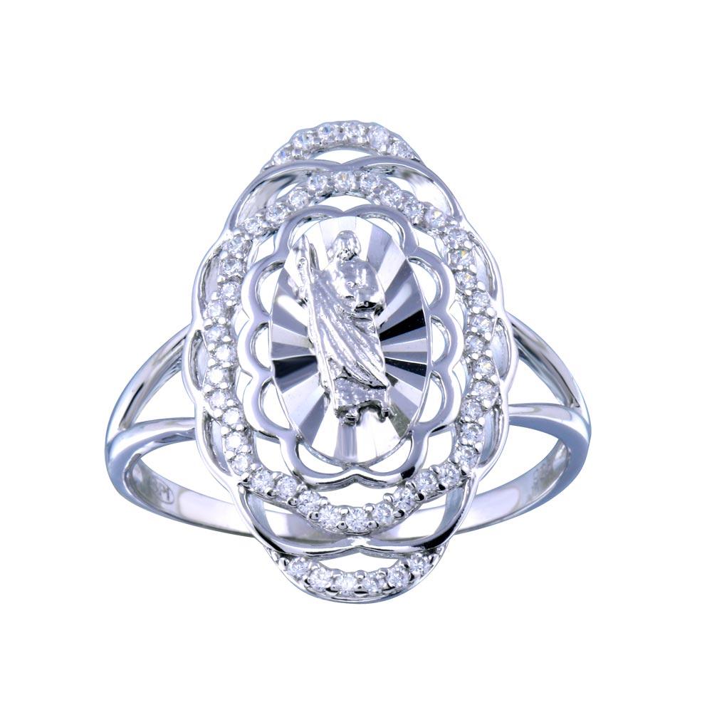 Sterling Silver Rhodium Plated Saint Jude CZ Filigree Ring