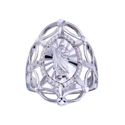 Sterling Silver Rhodium Plated Saint Jude CZ Filigree Ring
