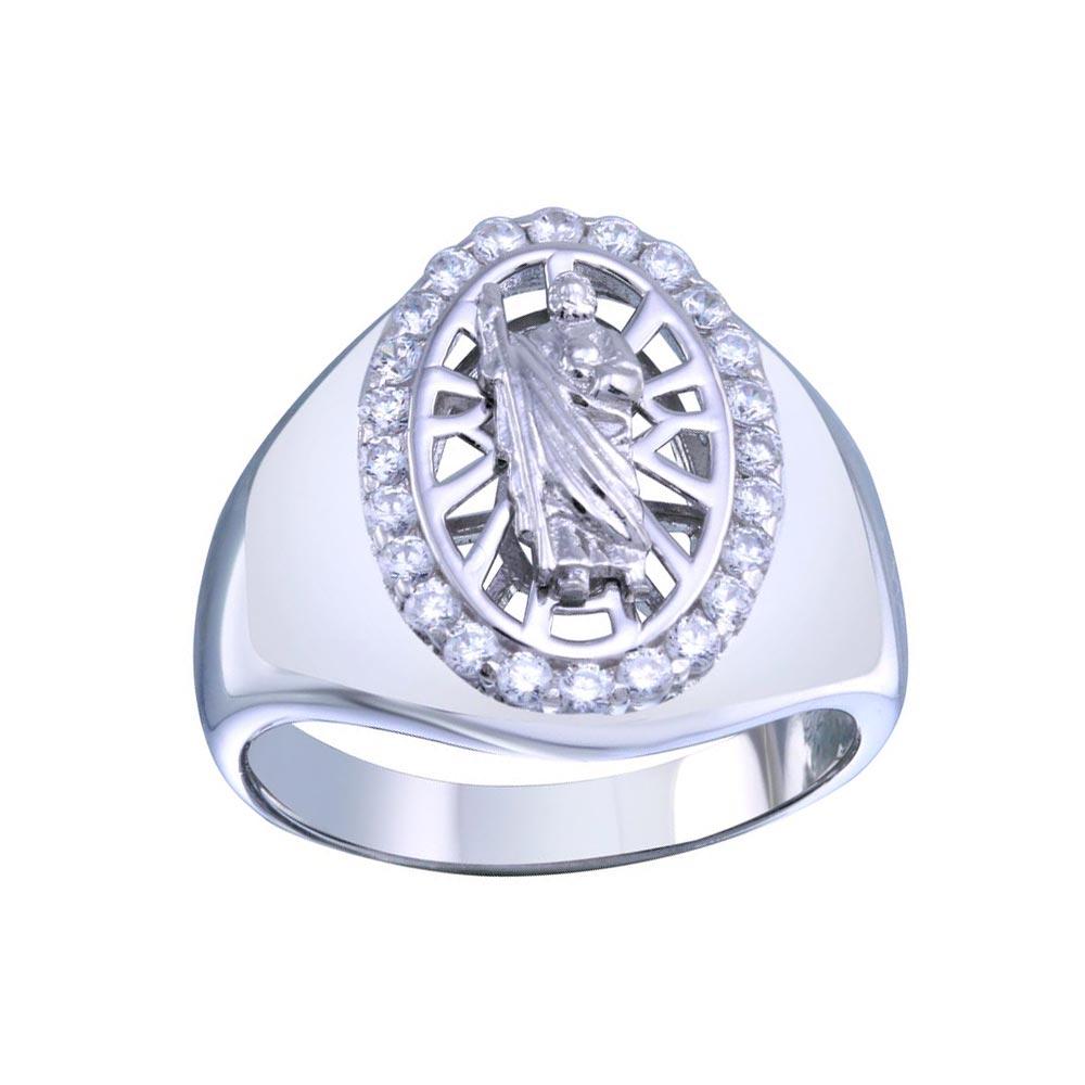 Sterling Silver Rhodium Plated Saint Jude CZ Ring