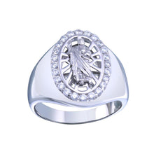 Load image into Gallery viewer, Sterling Silver Rhodium Plated Saint Jude CZ Ring