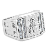 Sterling Silver Rhodium Plated Religious Saint CZ Ring