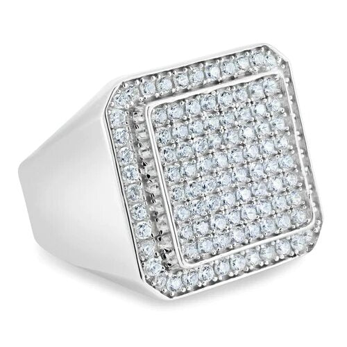 Sterling Silver Rhodium Plated CZ Encrusted Ring