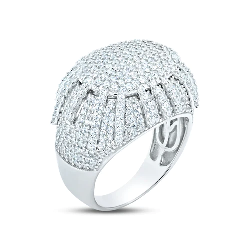 Sterling Silver Men's Rhodium Dome CZ Encrusted Raising Sun Ring