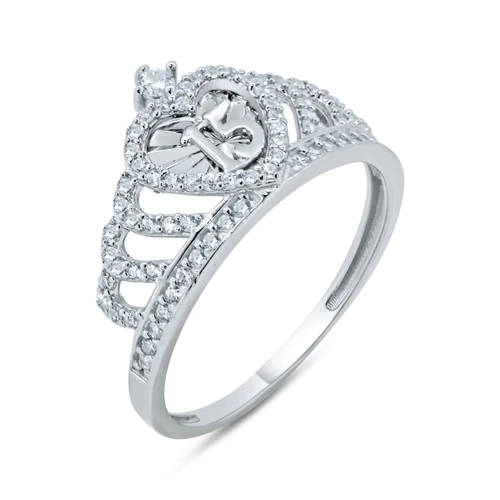 Sterling Silver Rhodium Plated Quinceanera Heart Crown CZ Ring