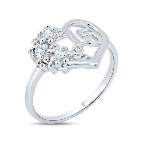 Sterling Silver Rhodium Plated Quinceanera Heart CZ Ring