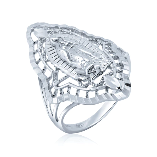 Sterling Silver Rhodium Plated Diamond Cut Filigree Guadalupe CZ Ring