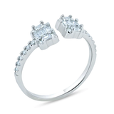 Sterling Silver Rhodium Plated Double Baguette CZ Ring