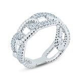 Sterling Silver Rhodium Plated Link CZ Ring