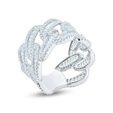 Sterling Silver Men's Rhodium CZ Encrusted Chain Link Ring