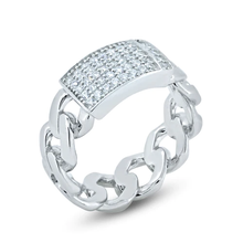 Load image into Gallery viewer, Sterling Silver Rhodium Plated CZ Encrusted ID Cuban Link Ring