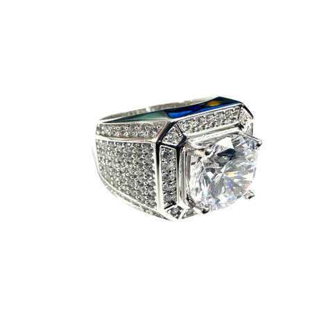 Sterling Silver Rhodium Plated Statement Studded Small and Top Clear CZ Ring-9mm