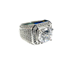 Sterling Silver Rhodium Plated Statement Studded Small and Top Clear CZ Ring-8mm