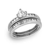 Sterling Silver Rhodium Plated  Round Pave Center Set Bridal Ring And Ring Dimensions 6mm x 14mm