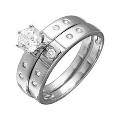 Sterling Silver Half Matte Finish Rhodium Plated CZ  Trio Bridal Ring