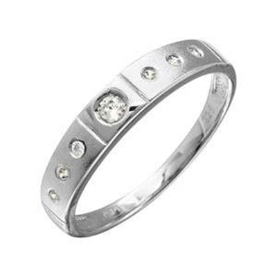 Mens Sterling Silver Half Matte Finish Rhodium Plated CZ  Triol Ring
