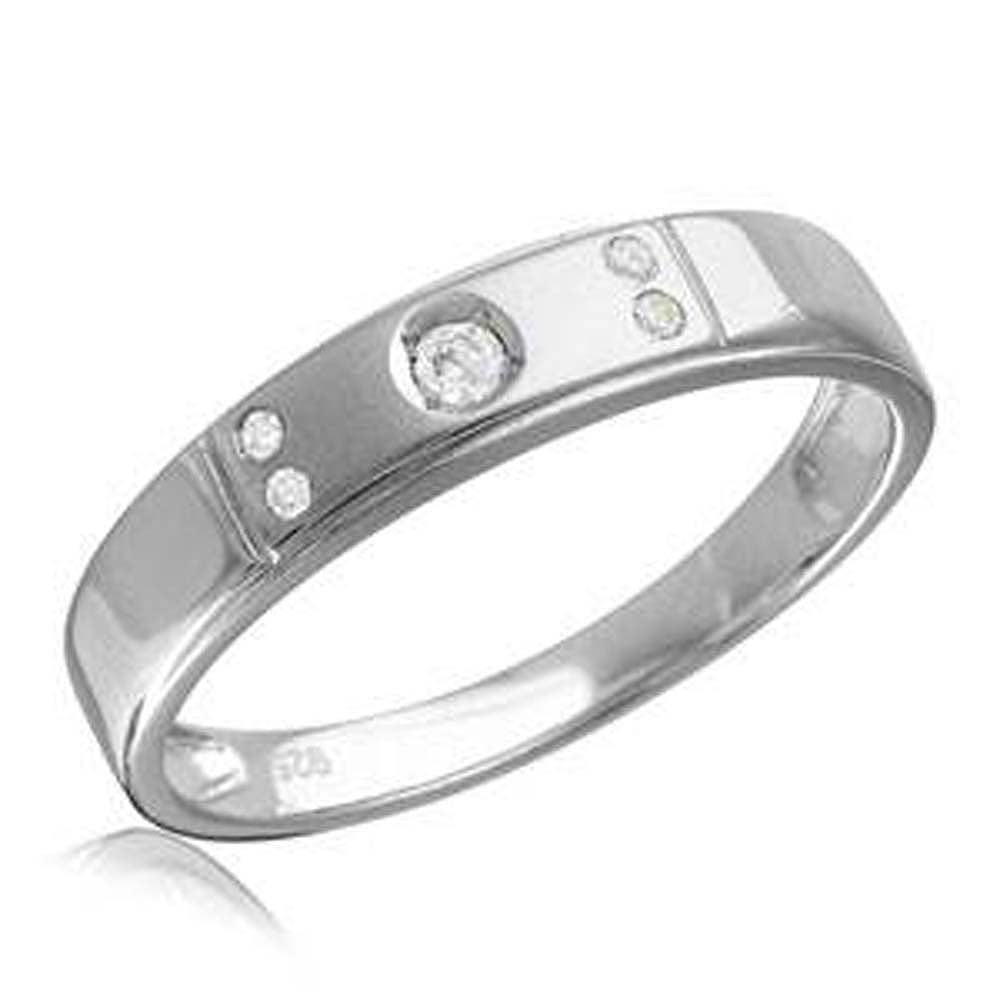 Sterling Silver Rhodium Plated  Matte Finish 5 CZ Wedding RingAnd Band Width 4.8mm