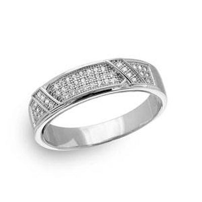 Sterling Silver Rhodium Plated Men's CZ Pave Trio Ring, Width 6mm