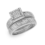 Sterling Silver Rhodium Plated  Square Pave Center Trio Bridal Ring And Ring Dimensions 1mm x 19mm