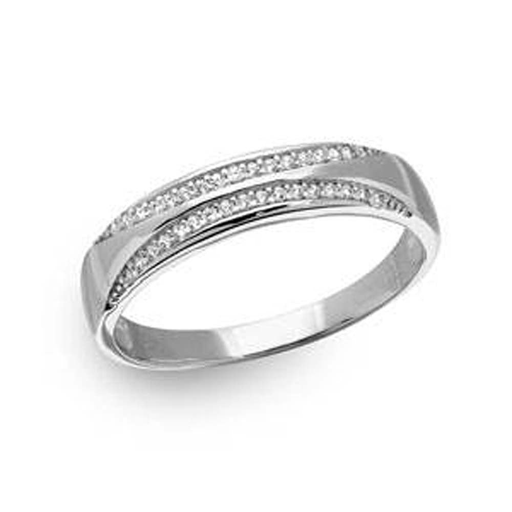 Sterling Silver Rhodium Plated Men\'s  Tappered Shank Trio Band with CZAnd Width 5mm