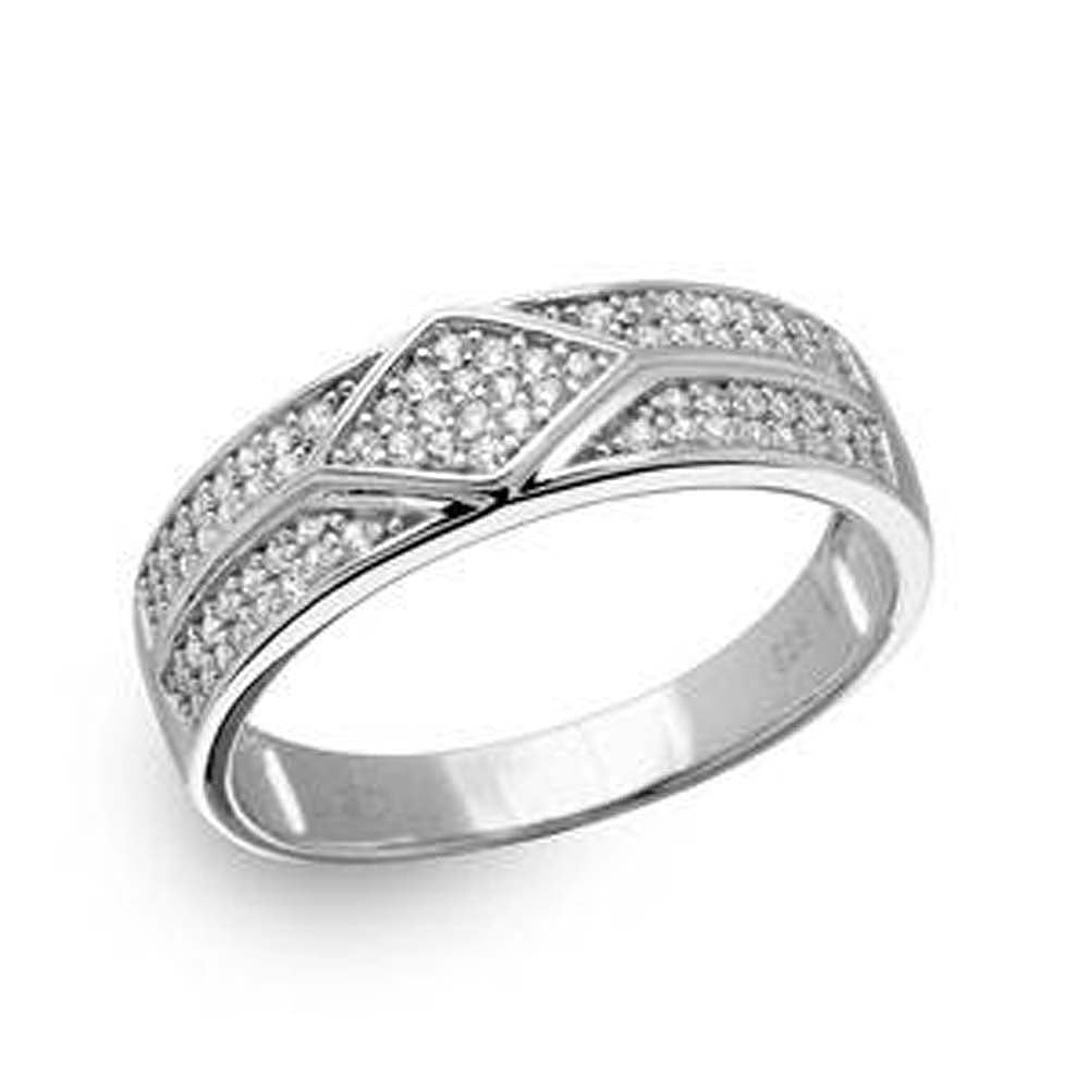 Sterling Silver Rhodium Plated  Diamond Accented Band With CZAnd Width 6mm
