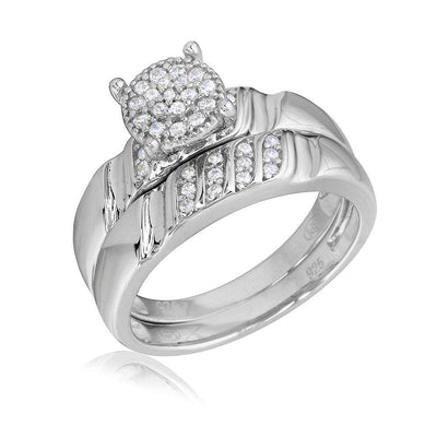Sterling Silver Rhodium Plated  Sideway Stone Design Custer CZ Center Wedding RingAnd Width 6.7mm