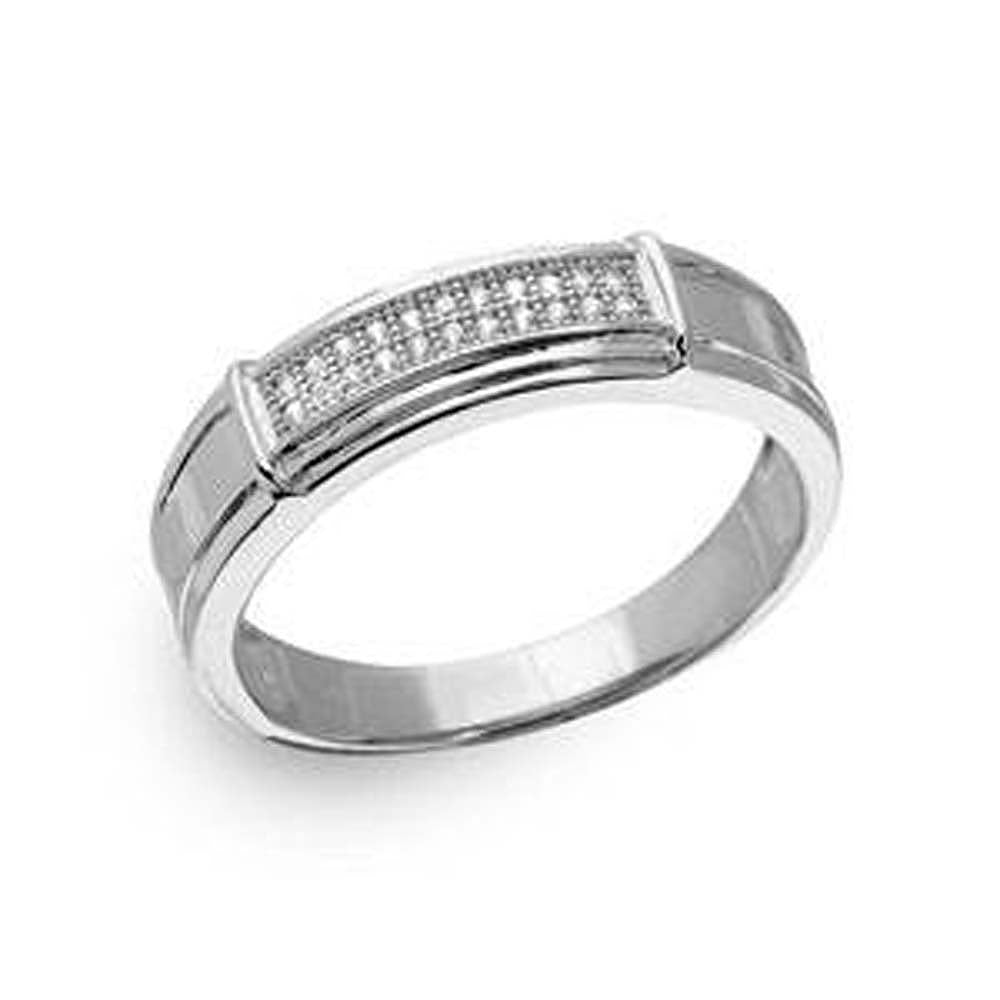 Sterling Silver Rhodium Plated  Double Bar CZ RingAnd Width 6mm